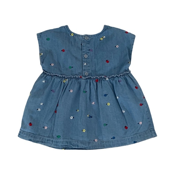 Hanna Andersson Embroidered Floral Chambray Babydoll Top 6/7 - Picture 2 of 3